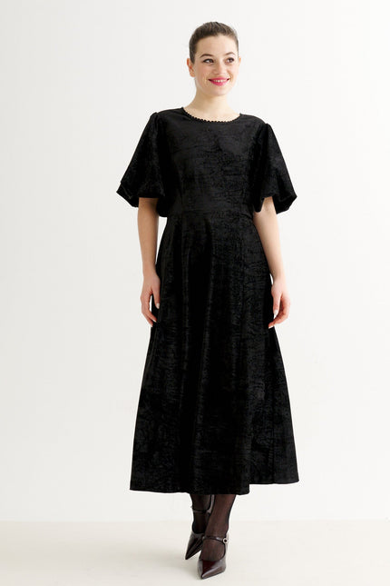 Louche London | Philo Black Matte Velvet Midaxi Dress