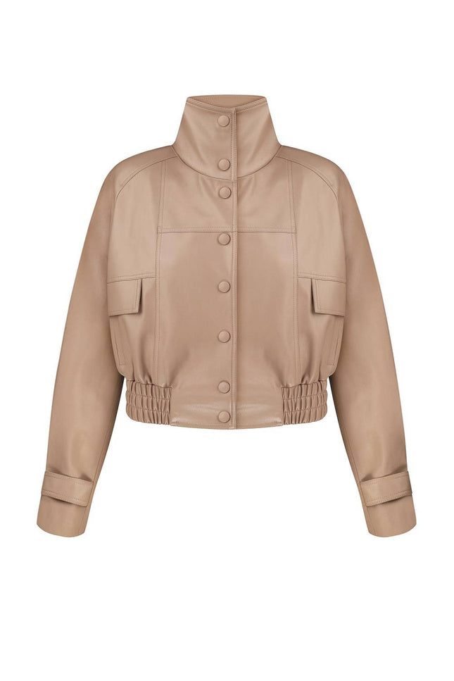 Kolosova | Beige Eco-Leather Bomber Jacket