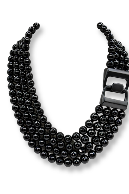 Irena Four Strand Black Resin Bead Nesting Necklace With Black Matte Clasp