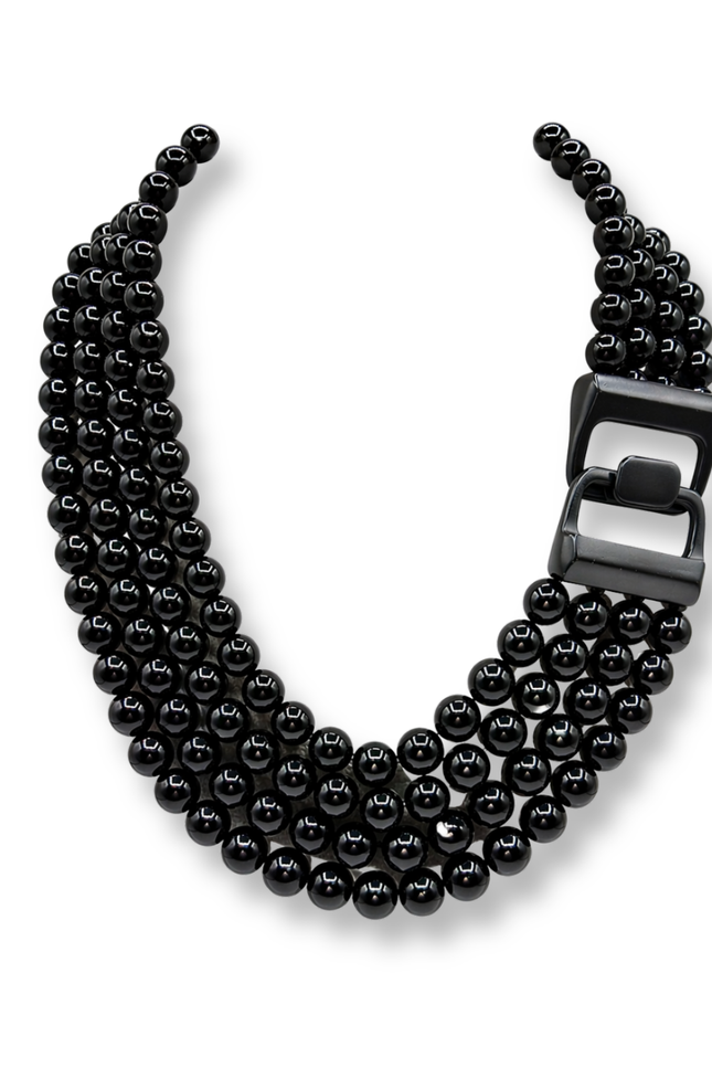 Michael Nash Jewelry | Irena Four Strand Black Resin Bead Nesting Necklace With Black Matte Clasp