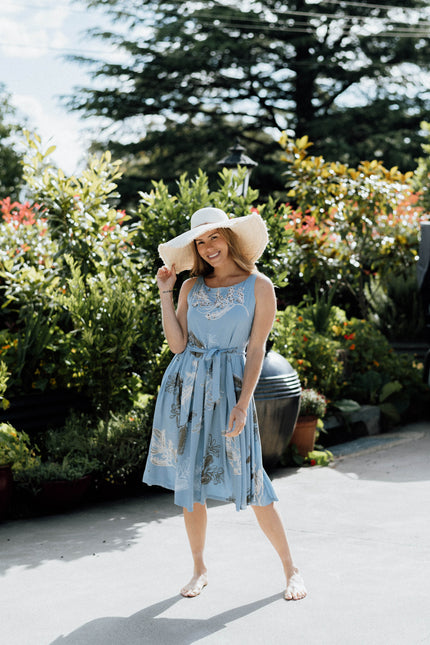Violet Fish I Isabella Dress - Australis Print Dusk Blue
