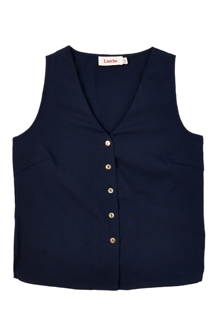 Jakson Sustainable Satin Back Crepe Waistcoat - Navy - Detail 6