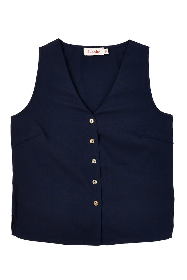 Jakson Sustainable Satin Back Crepe Waistcoat - Navy - Detail 6