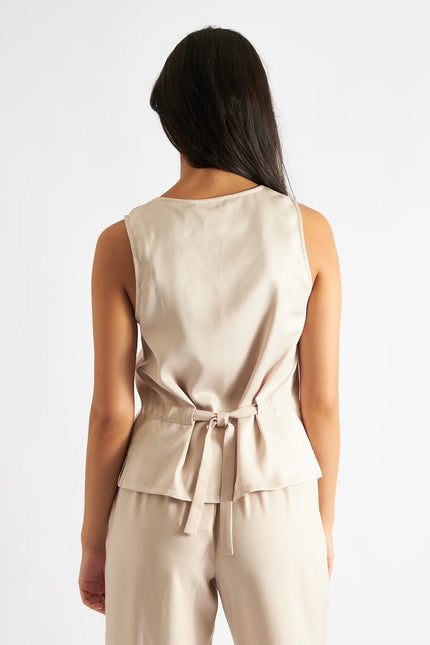 Jakson Sustainable Satin Back Crepe Waistcoat - Camel - Back