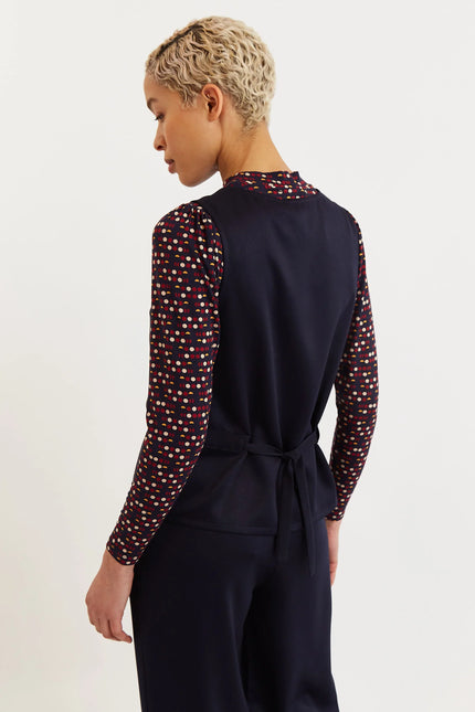 Jakson Sustainable Satin Back Crepe Waistcoat - Navy - Back