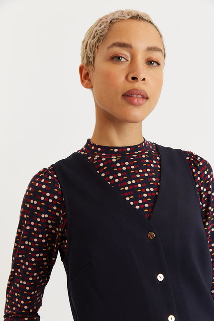 Jakson Sustainable Satin Back Crepe Waistcoat - Navy - Detail 3