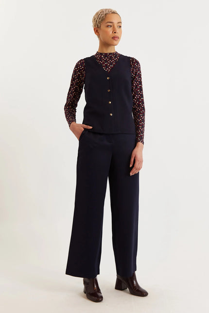 Jakson Sustainable Satin Back Crepe Waistcoat - Navy - Detail 5