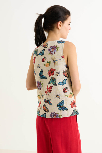 Jakson Flutter Jacquard Waistcoat - Cream - Detail 2
