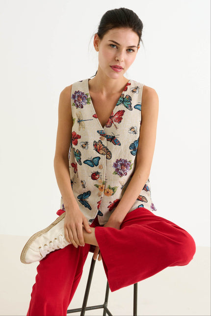 Jakson Flutter Jacquard Waistcoat - Cream - Front
