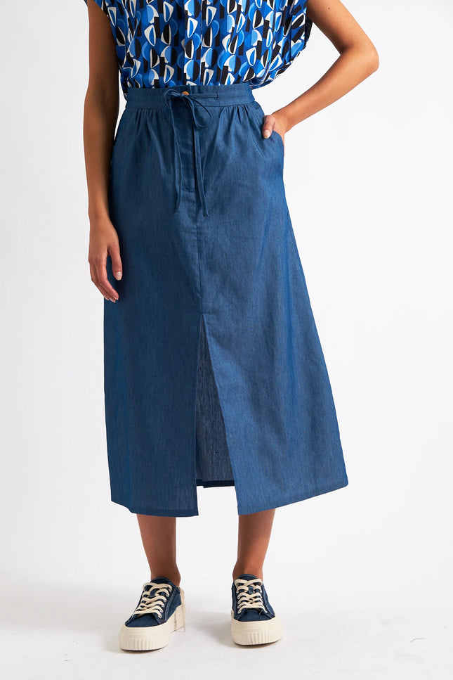 Jessy Chambray Straight Midi Skirt - Detail 1
