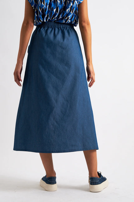 Jessy Chambray Straight Midi Skirt - Back