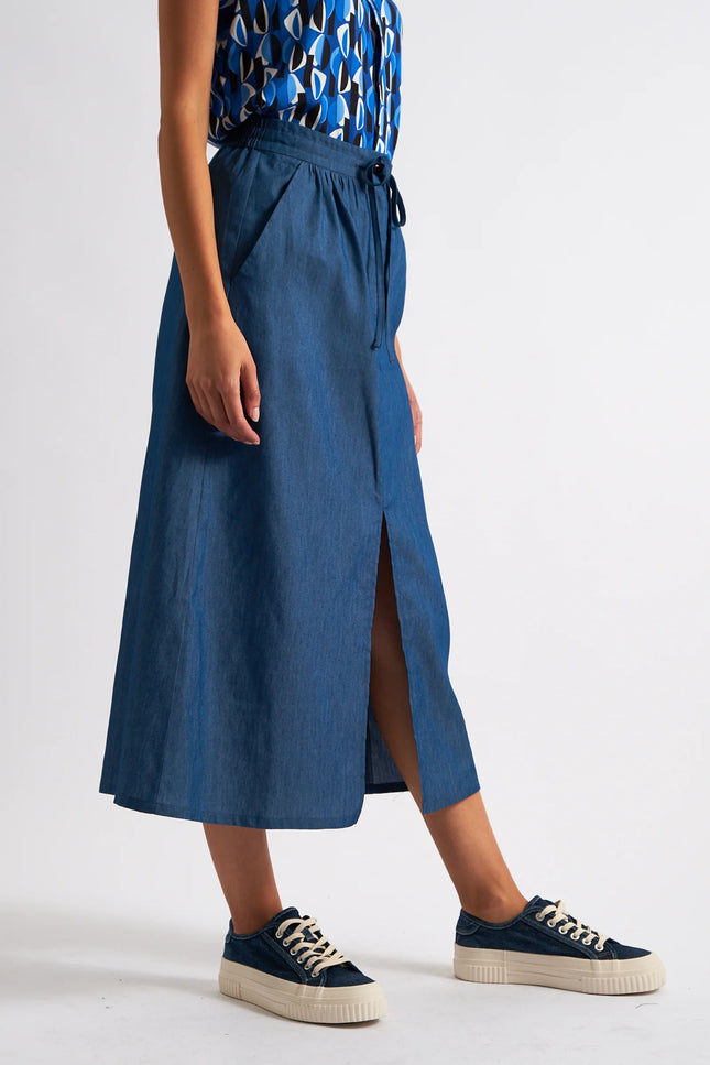 Jessy Chambray Straight Midi Skirt - Detail 3