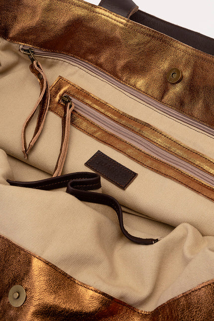 JUAN-JO I Bolso Shopping Piel Metalizado Bronce