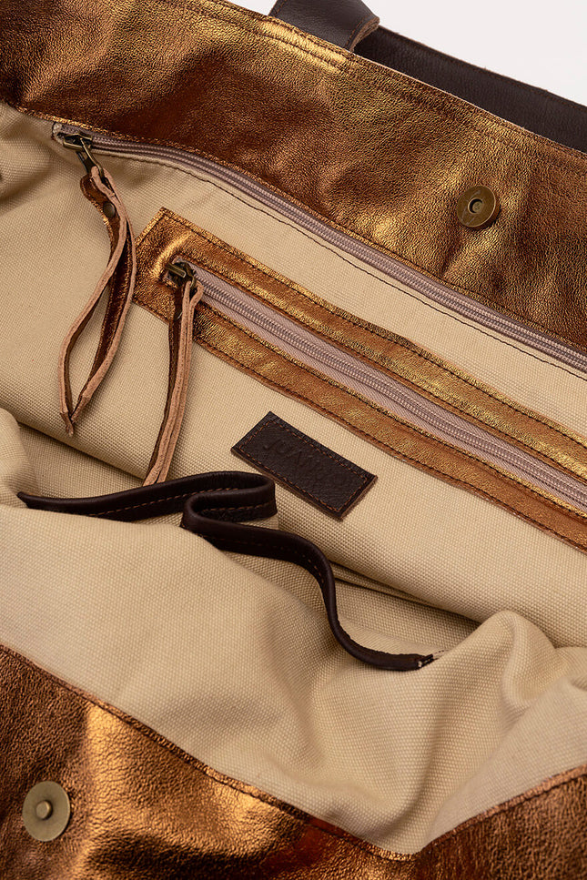 JUAN-JO I Bolso Shopping Piel Metalizado Bronce