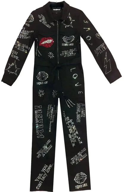 Jumpsuit - Black with Swarovski Details