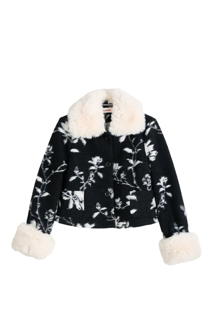 Kent Power Bloom Fur Collar And Cuff Jacket - Black & White - Styled