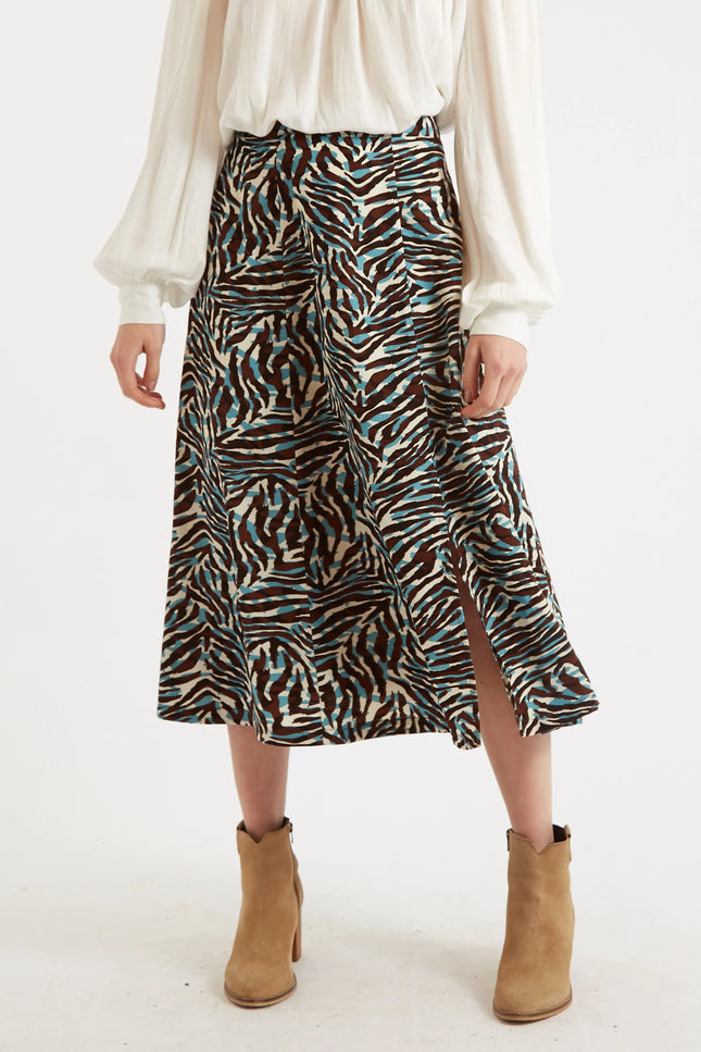 Kiyo Roar Print Midi Skirt - Front