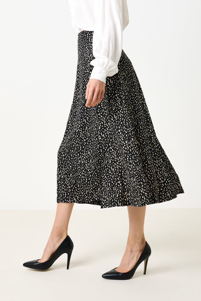 Kiyo Black Geo 11 Printed Midi Skirt - Back