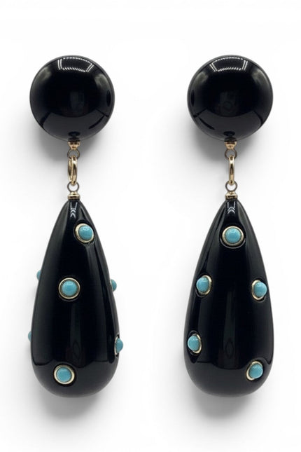 Kathryn Black And Turquoise Drop Polka Dot Earrings