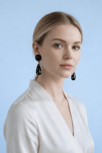 Kathryn Black And Turquoise Drop Polka Dot Earrings