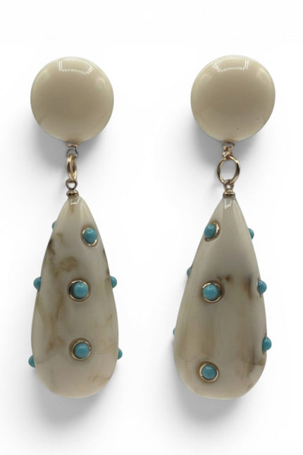 Kathryn Ivory And Turquoise Drop Polka Dot Earrings