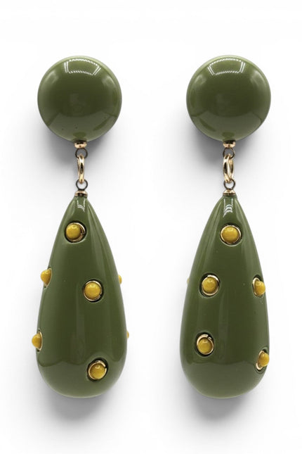 Kathryn Olive And Yellow Polka Dot Drop Earring