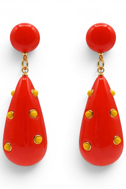 Kathryn Orange And Yellow Drop Polka Dot Earrings