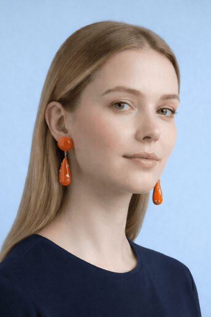 Kathryn Orange And Yellow Drop Polka Dot Earrings