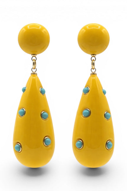 Kathryn Yellow And Turquoise Drop Polka Dot Earrings