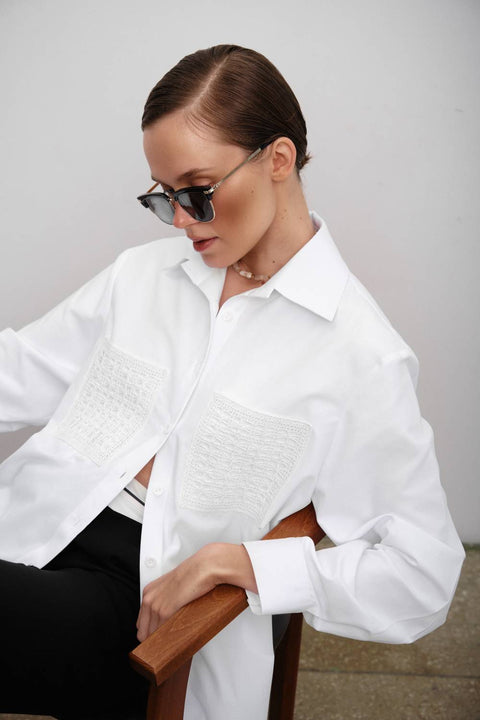Kolosova | White shirt with knitted pockets