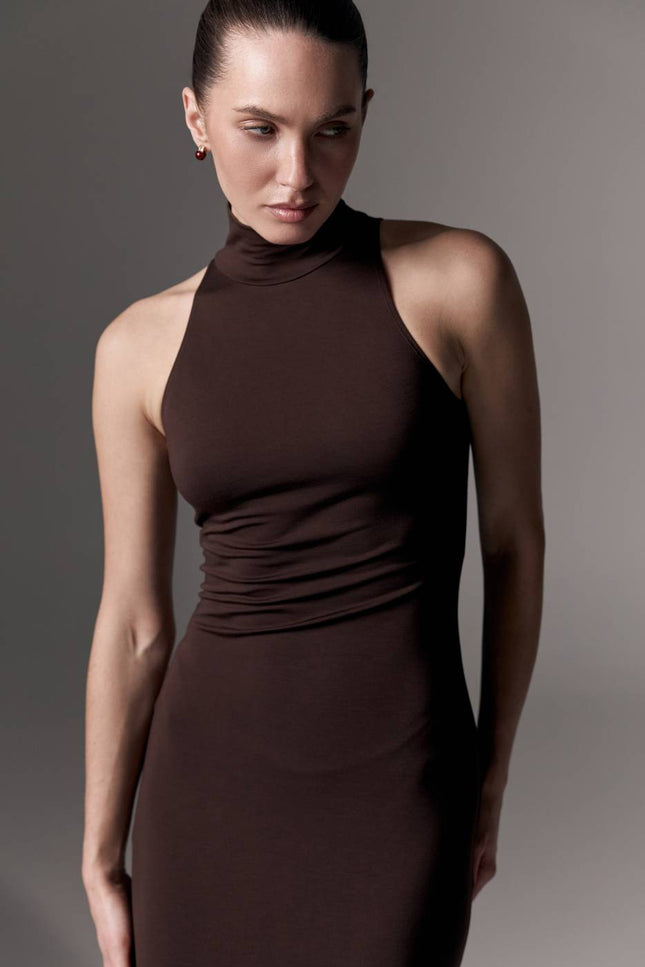 Kolosova | Brown Maxi Dress With A Halter Cutout