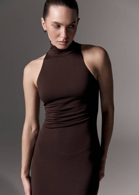 Kolosova | Brown Maxi Dress With A Halter Cutout
