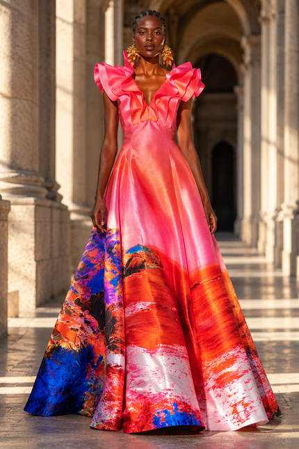 Custom-Made Butterfly Evening Dress - Special Print