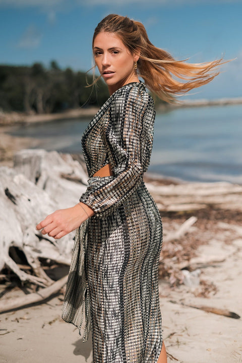 Ashley Stambouli | Midi dress with side cut green