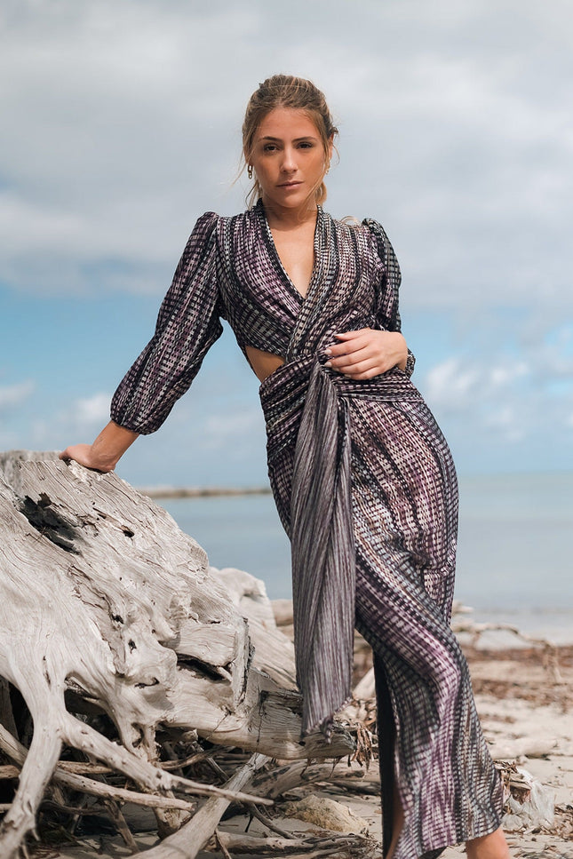 Ashley Stambouli | Midi dress with side cut purple