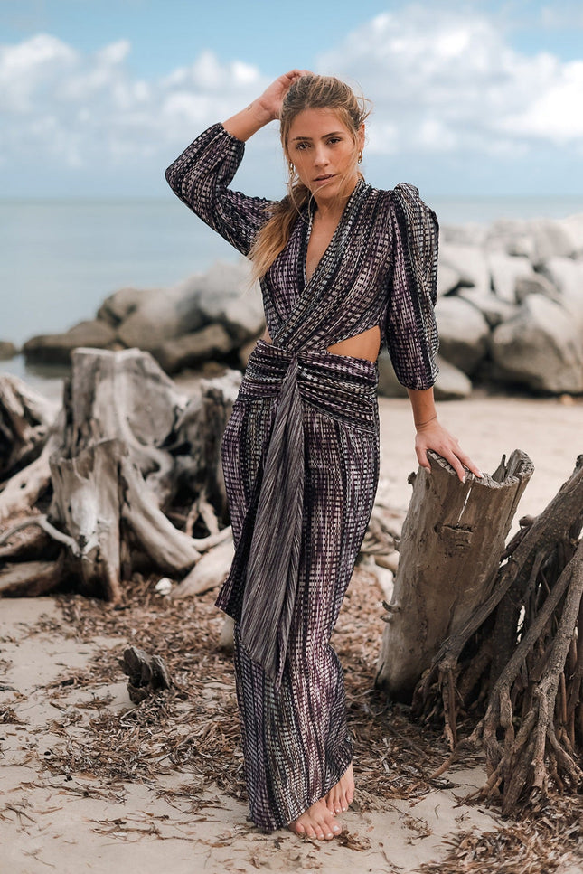 Ashley Stambouli | Midi dress with side cut purple