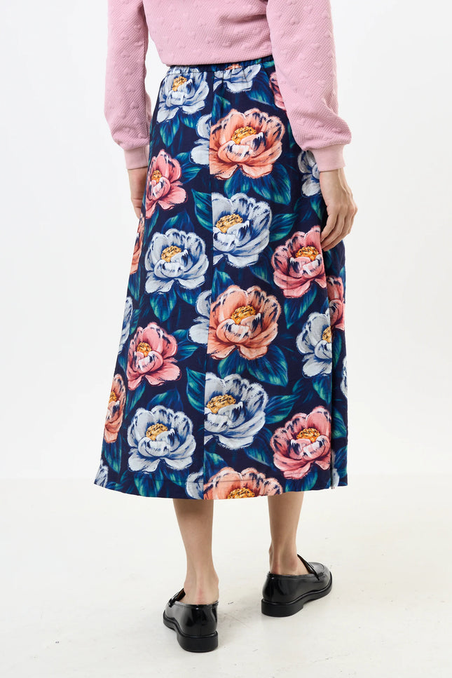Lizea Peonies Print Pleated Midi Skirt - Navy - Detail 1