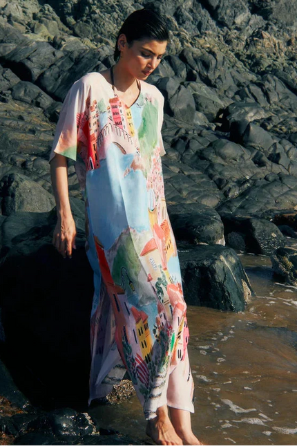 La Riviera Multicolor Long Kaftan With Side Slits