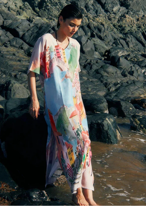 La Riviera Multicolor Long Kaftan With Side Slits