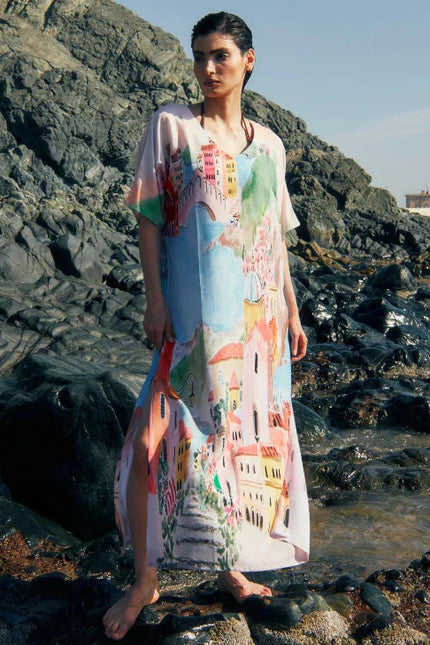 La Riviera Multicolor Long Kaftan With Side Slits