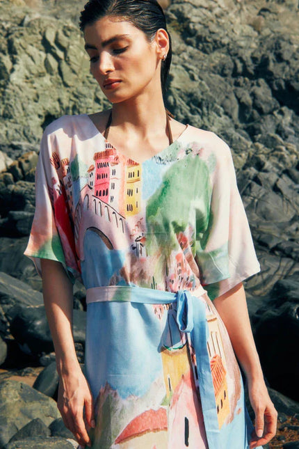 La Riviera Multicolor Long Kaftan With Side Slits