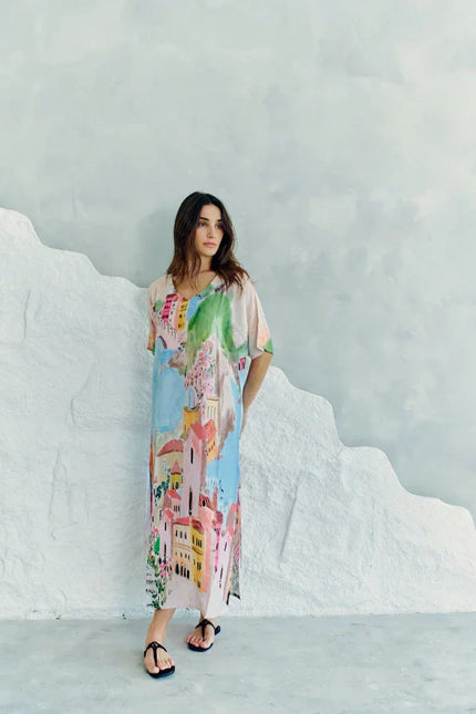 La Riviera Multicolor Long Kaftan With Side Slits