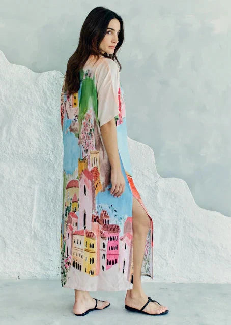 La Riviera Multicolor Long Kaftan With Side Slits