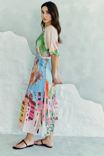 La Riviera Multicolor Long Kaftan With Side Slits