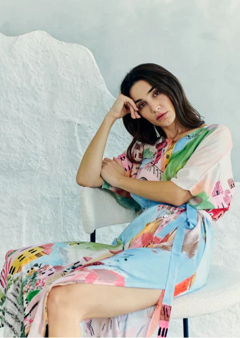 La Riviera Multicolor Long Kaftan With Side Slits