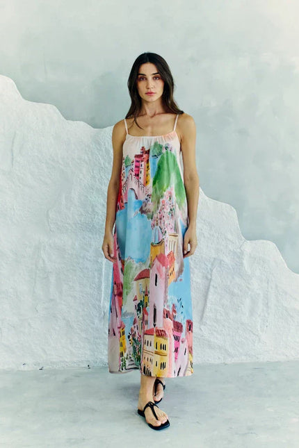 La Riviera Multicolor Spaghetti Strap Maxi Dress