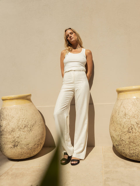 L.A. JAZZ | High Waisted Trousers Porto ivory silver