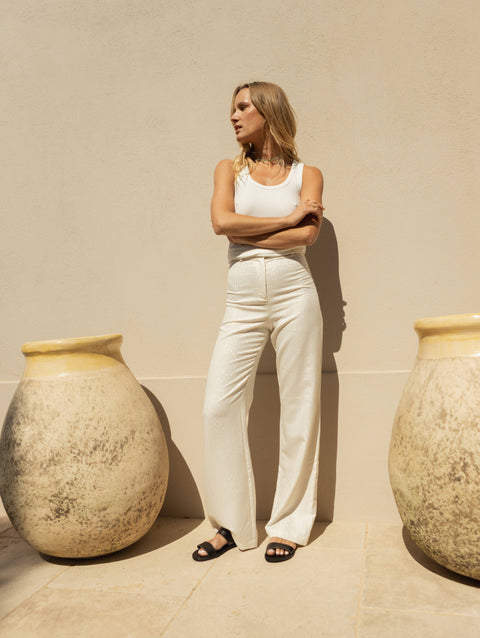 L.A. JAZZ | High Waisted Trousers Porto ivory silver