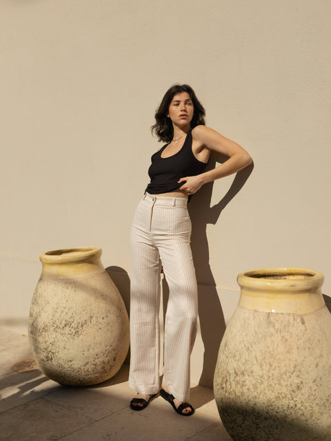 L.A. JAZZ | High Waisted Trousers Porto ivory lurex pink