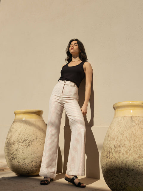 L.A. JAZZ | High Waisted Trousers Porto ivory lurex pink